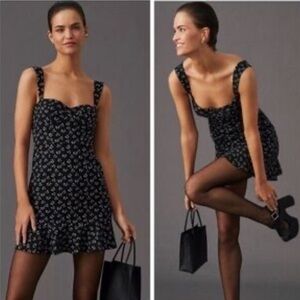 Anthropologie Hutch Ditzy Corset Black Floral Mini Dress Twee Indie Boho